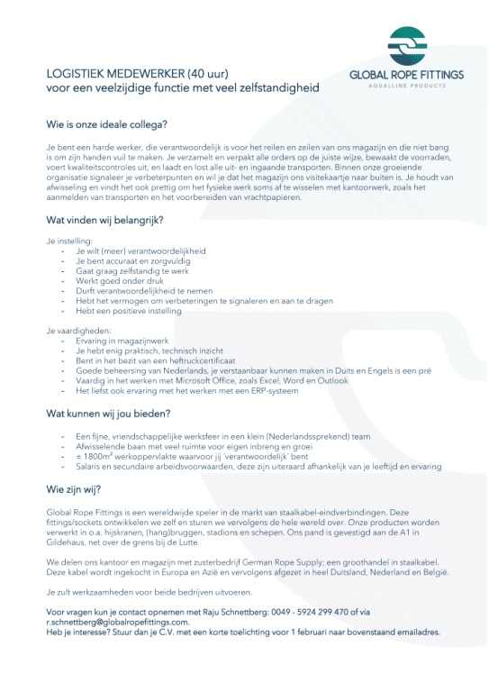 Vacature: Logistiek Medewerker (40 uur)