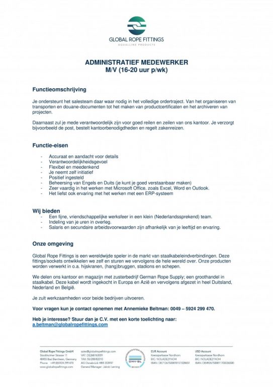Vacature Administratief Medewerker